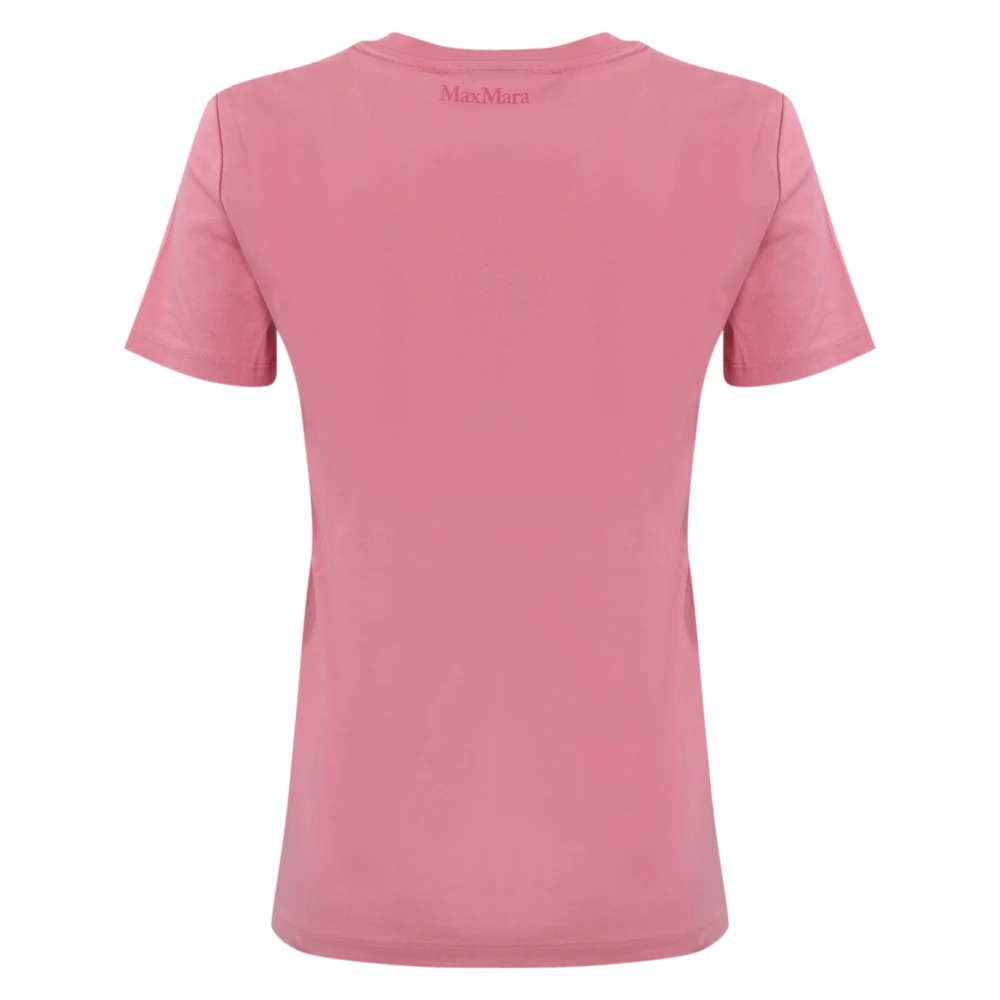 Max Mara Studio Gedrukt katoenen T-shirt met juweelapplicatie Pink Dames