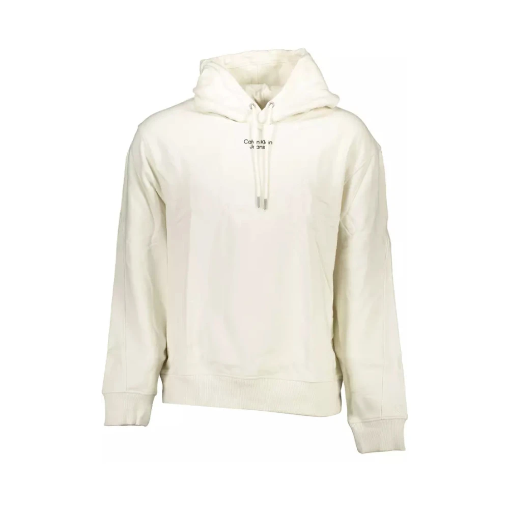 Calvin Klein Men's White Hoodies, M, Cotton Hoodie For