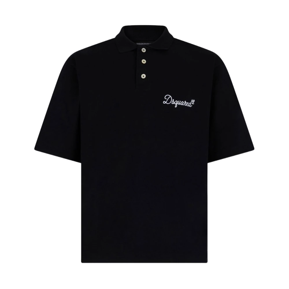 Dsquared2 Black Polo Shirts, Male, L, Signature Tennis Fit Polo