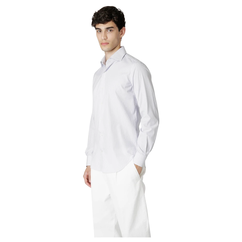 Eleventy Gestreept Katoenen Dandy Kraag Shirt Blue Heren