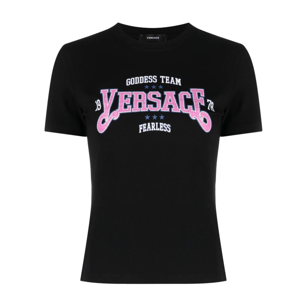 Versace Logo-print T-shirt med slogan Multicolor, Dam