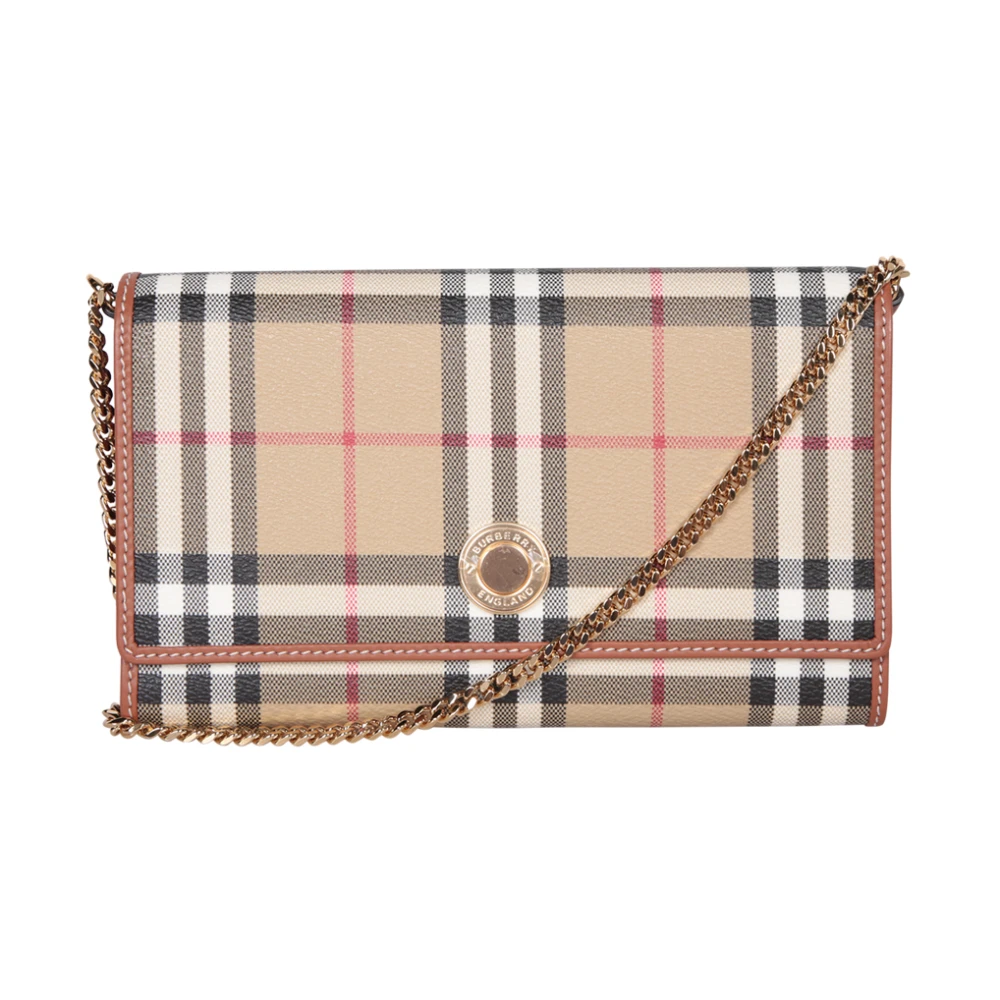 Burberry Gouden Ketting Schouderband Tas Beige Dames