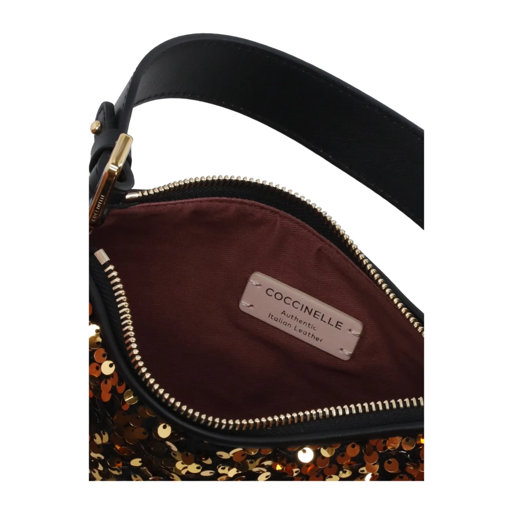 Coccinelle Zwarte leren schoudertas met pailletten Black Dames