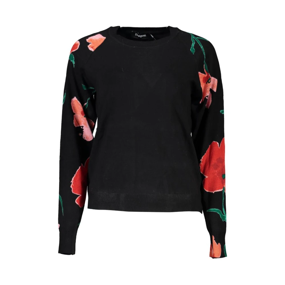 Desigual Stijlvolle Contrast Pullover met Ronde Hals Black Dames