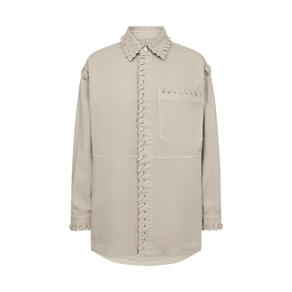 Copenhagen Muse Oversized Denimjack met Verborgen Drukkers Beige Dames