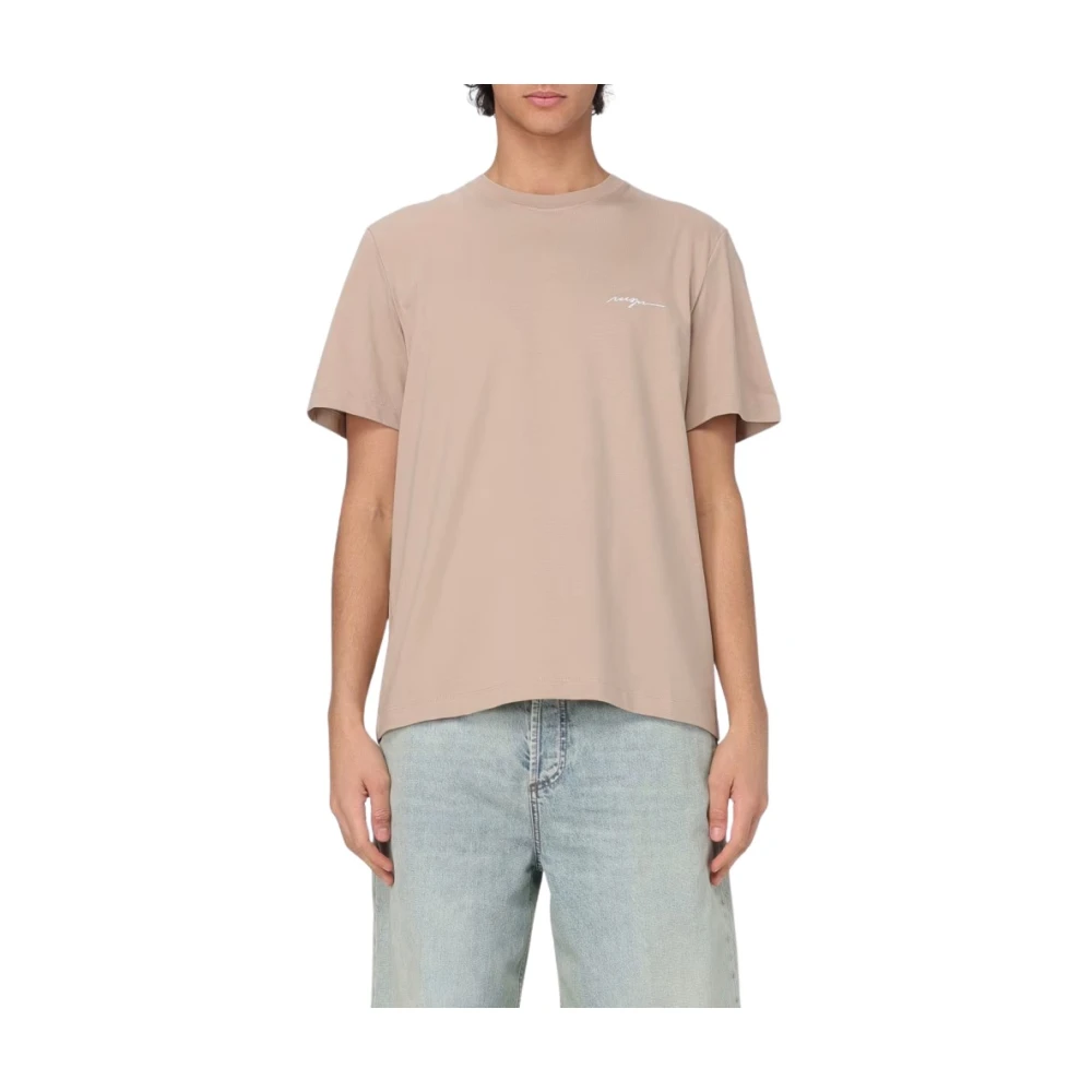 Msgm Men's Beige T-Shirts, L, Cotton T-Shirt For
