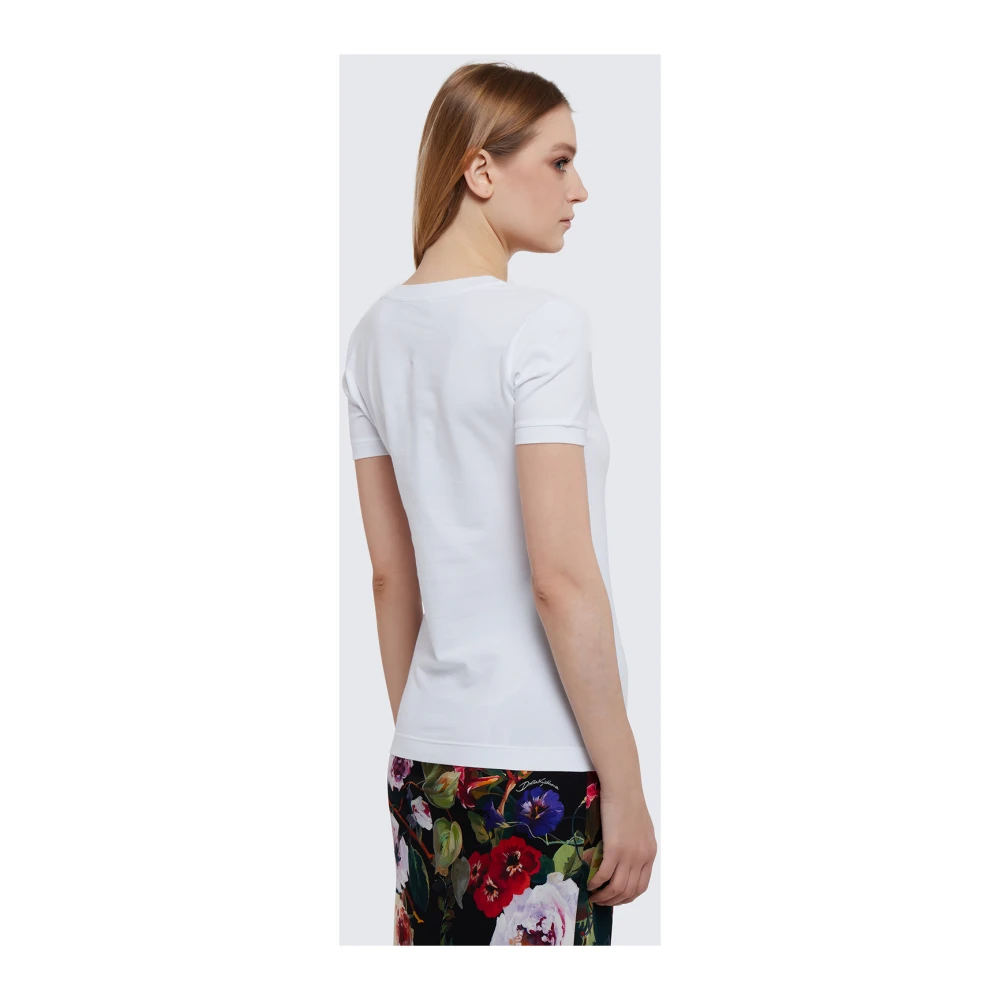 Dolce & Gabbana Witte katoenen T-shirt met logo White Dames