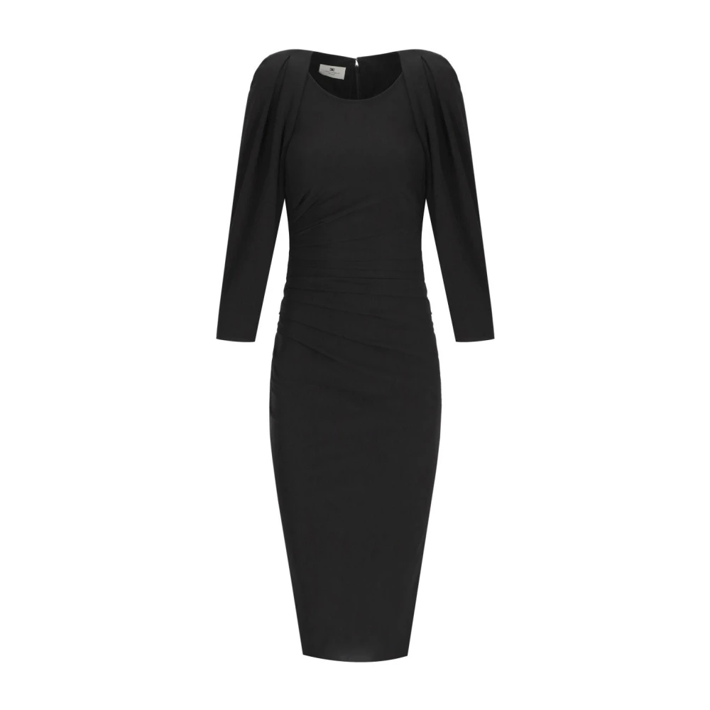 Elisabetta Franchi Zwarte Gedrapeerde Midi Jurk Black Dames