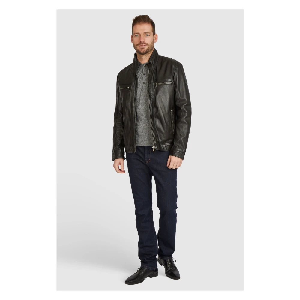 Bugatti Heren Leren Jas met Sportieve Accenten Black Heren
