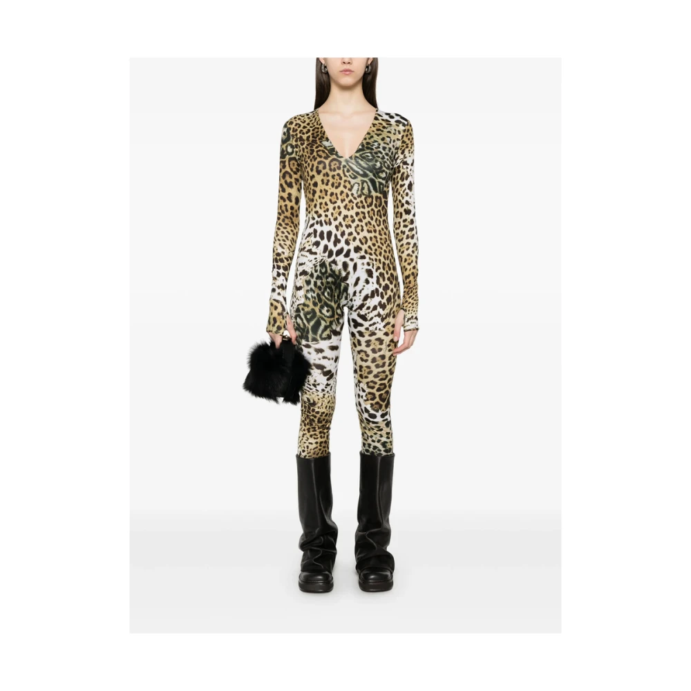 Roberto Cavalli Zwart Geel V-Hals Jumpsuit Lange Mouwen Multicolor Dames