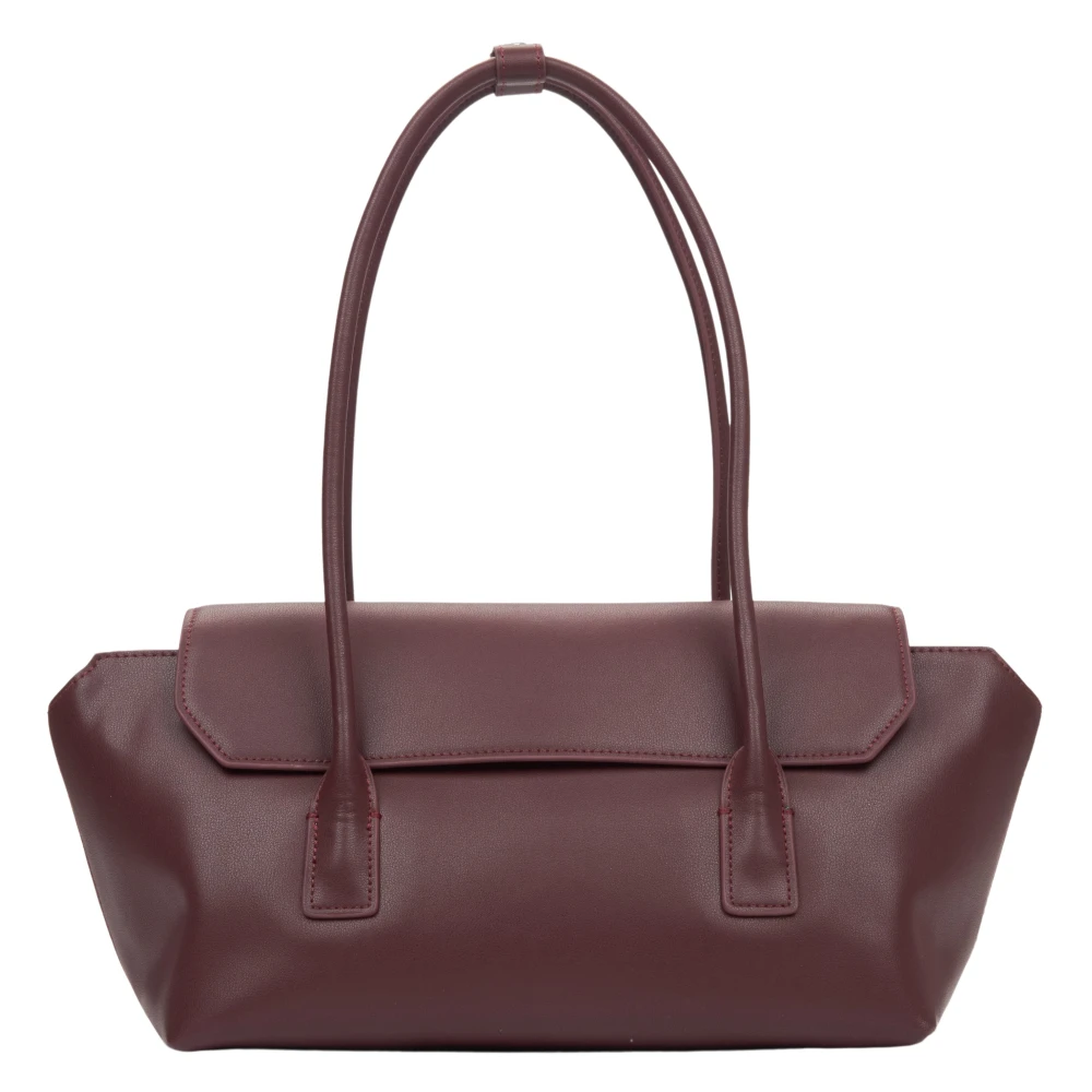 Estro Dames Bordeaux Leren Schoudertas met Lange Handvatten Red Dames