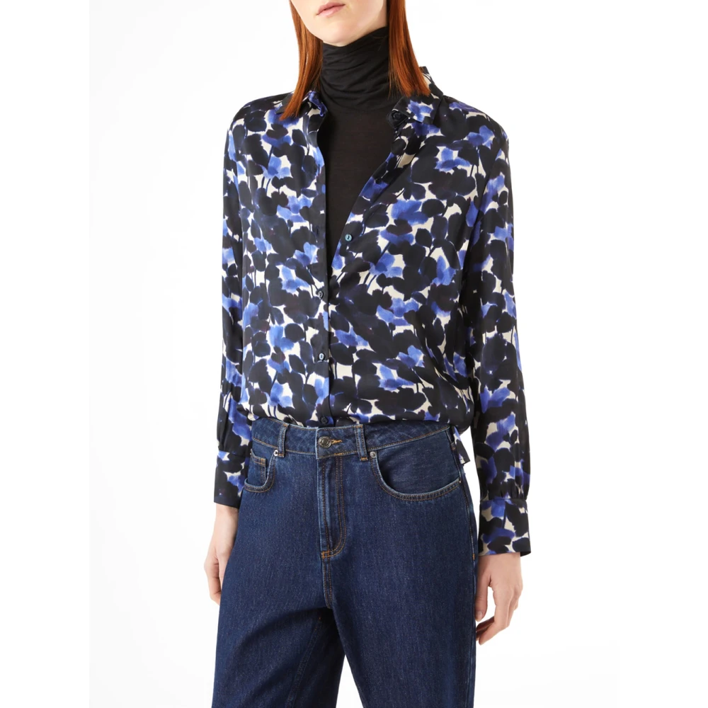 Pennyblack Bloemen satijnen overhemd Gustavo model Blue Dames
