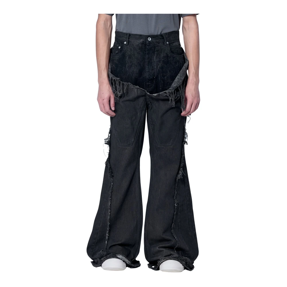 Rick Owens Slivered Shredded Bootcut Jeans - Male - Flare Jeans - Gray - W32 - Jeans