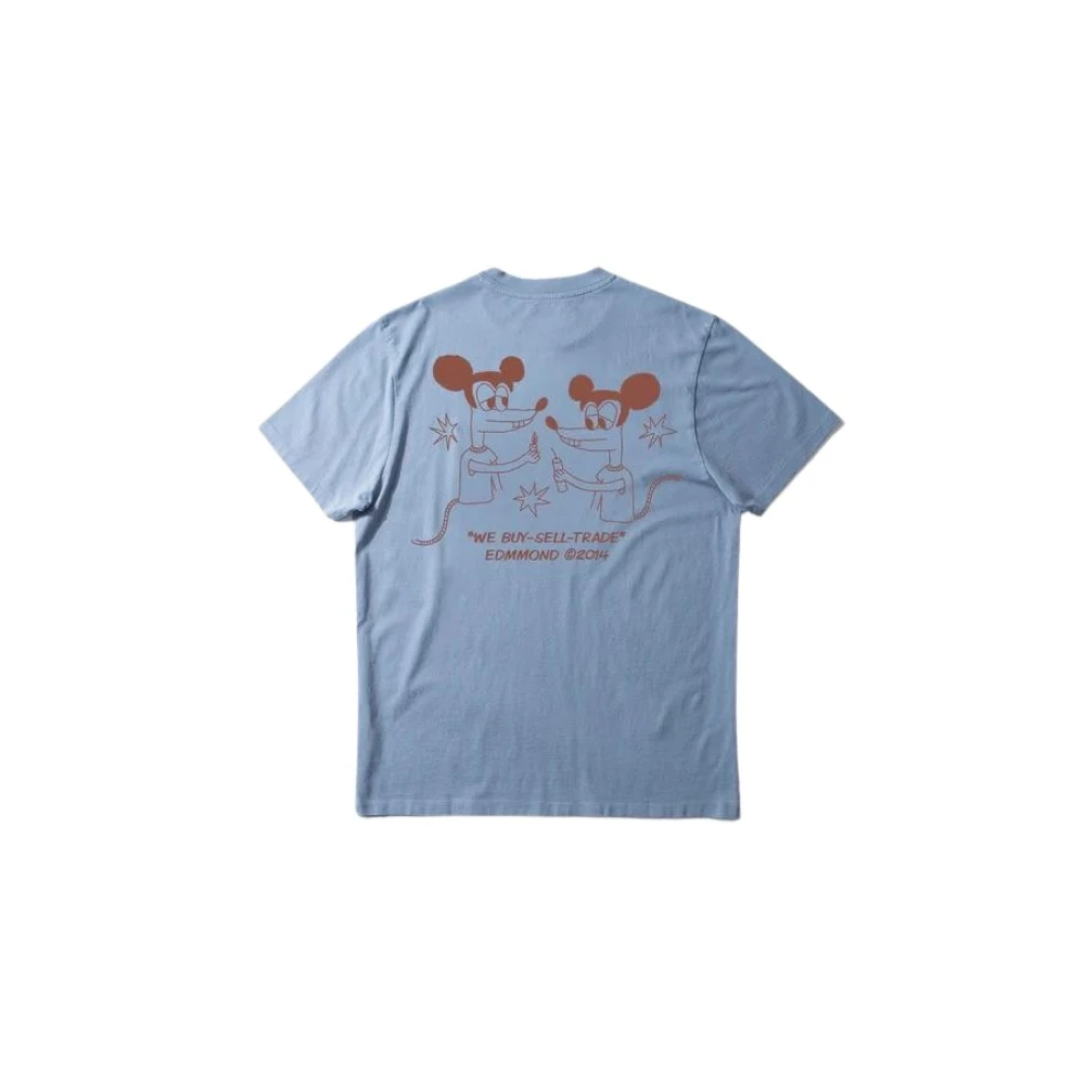 Edmmond Studios Stalen Blauw T-Shirt met Korte Mouwen en Organisch Katoenen Illustratie Gray Heren