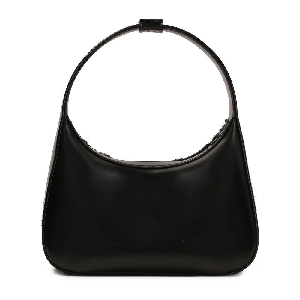 Kazar Studio Zwarte leren en schapenwollen schoudertas Black Dames