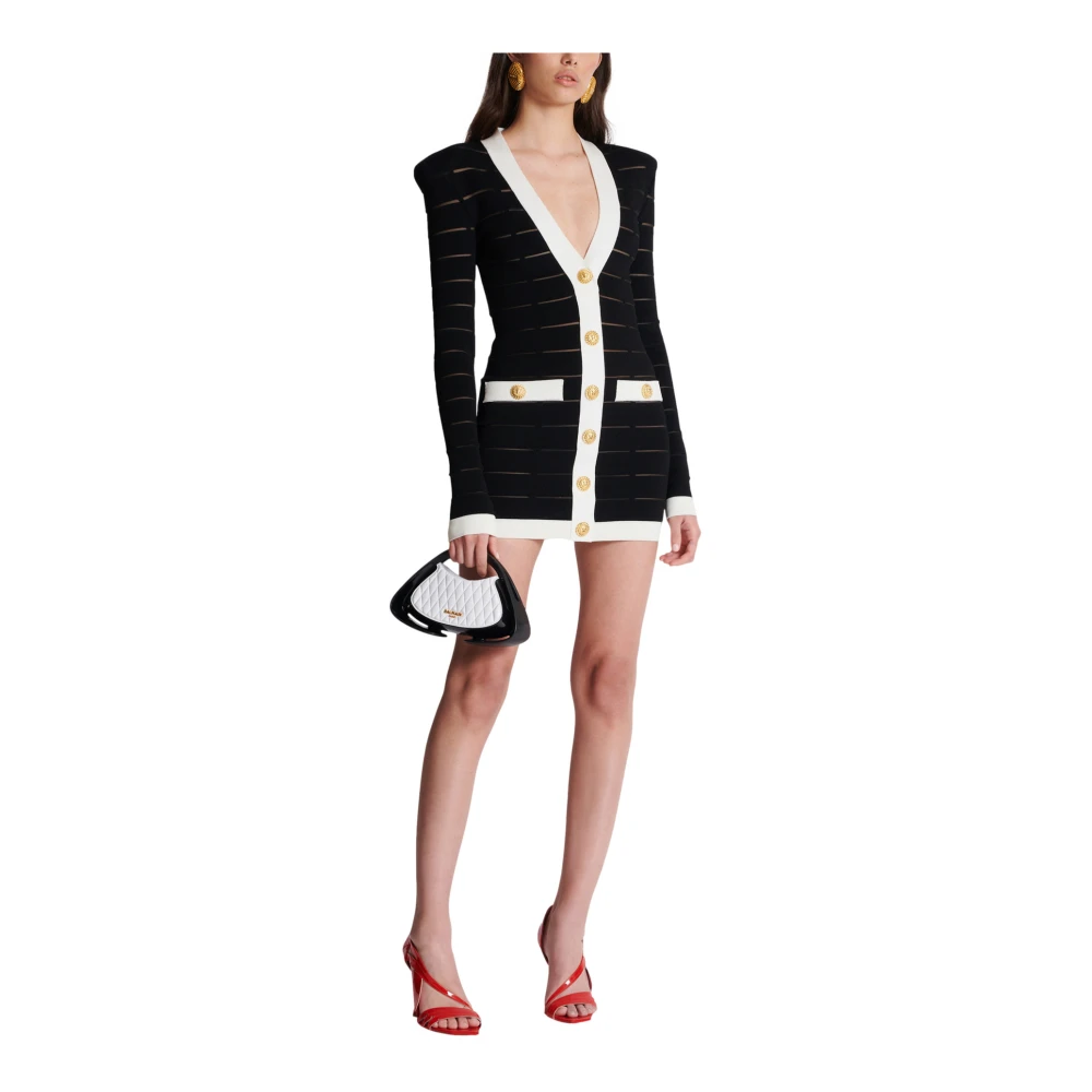 Balmain Tweekleurige gebreide jurk Black Dames