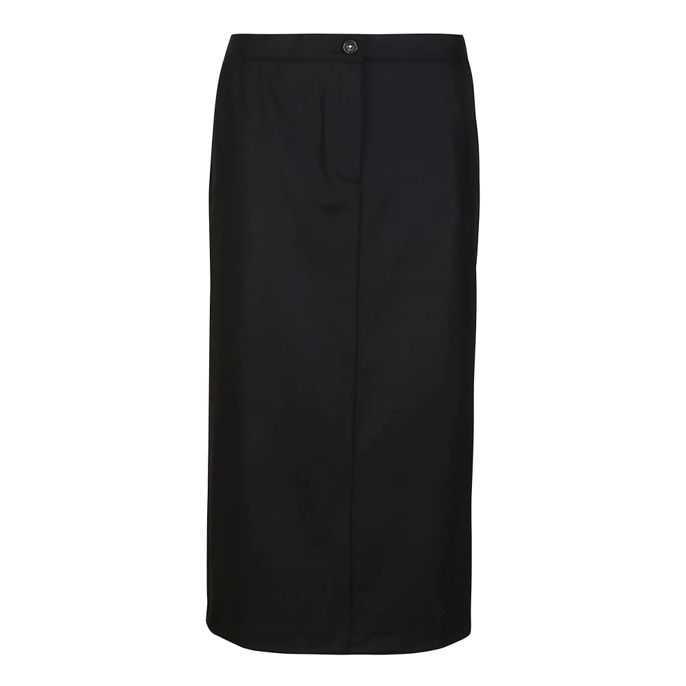 Massimo Alba Zwarte Wollen Ritsrok Elastische Taille Black Dames