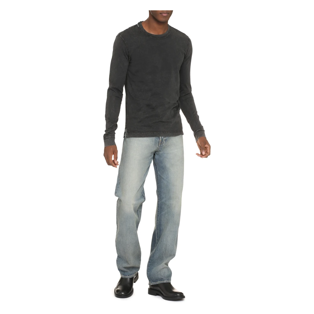Dolce & Gabbana Katoenen Longsleeve T-shirt Geribbelde Kraag Black Heren