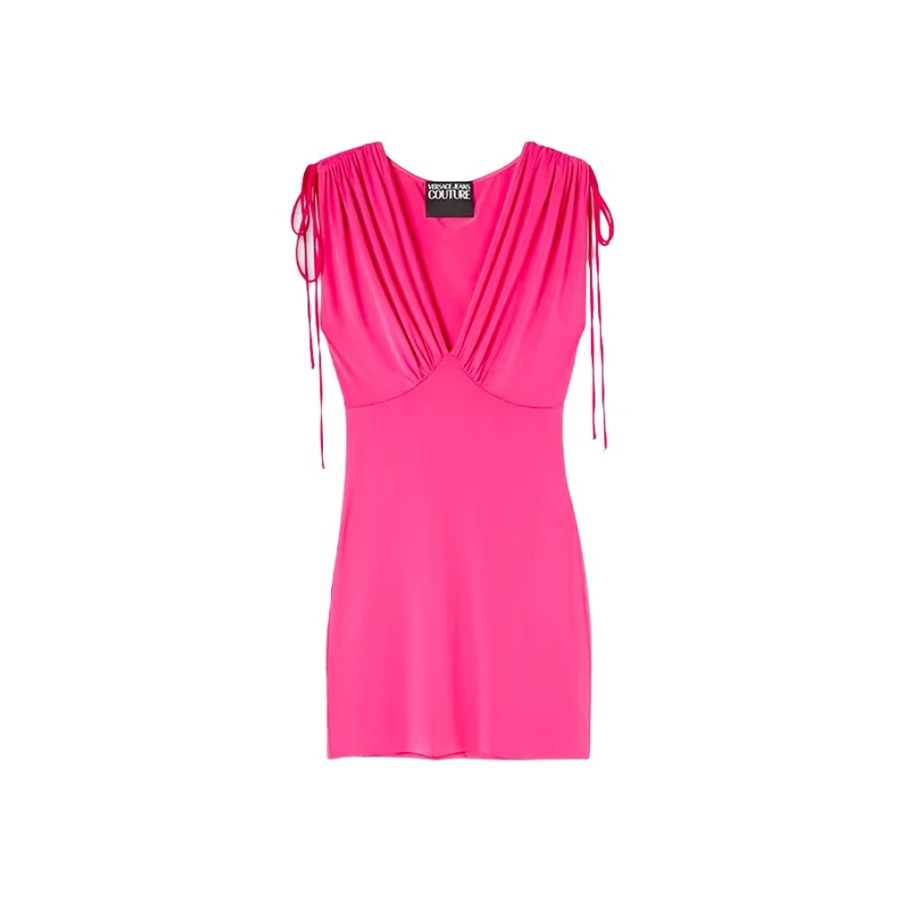 Versace Jeans Couture Fuchsia V-Hals Mini Klänning Pink, Dam