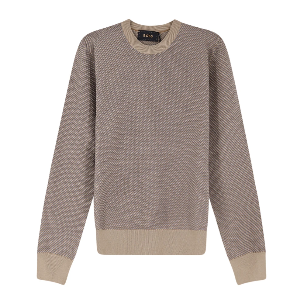 Hugo Men's Beige Round-Neck Knitwear, L, Boss Jumpers