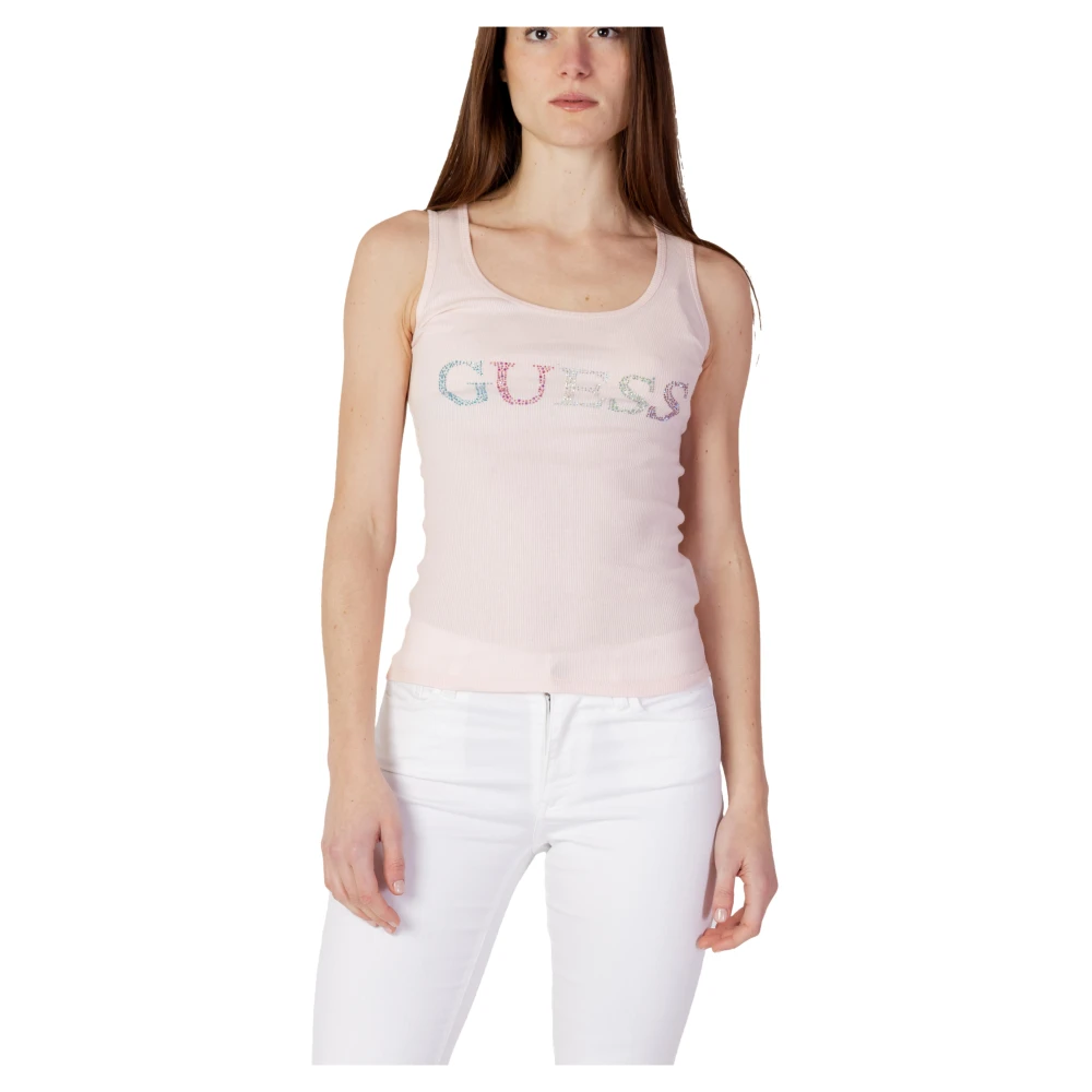 Guess Women's Pink Sleeveless Tops, Xs, Colorful Logo Tank Top