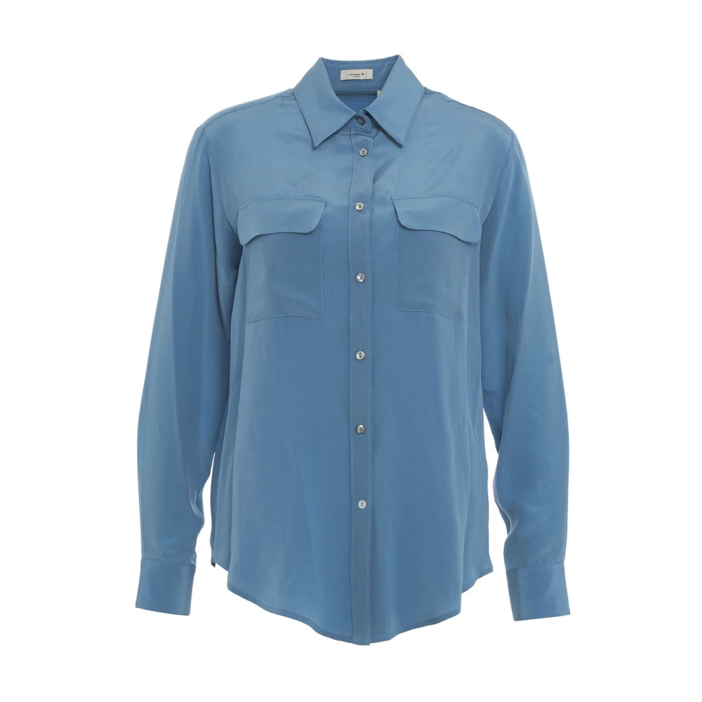 Himon's Blauwe Zijden Blouse Elegante Stijl Blue Dames