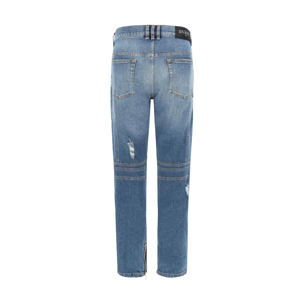 Balmain Vintage Biker Jeans met ritsdetails Blue Heren