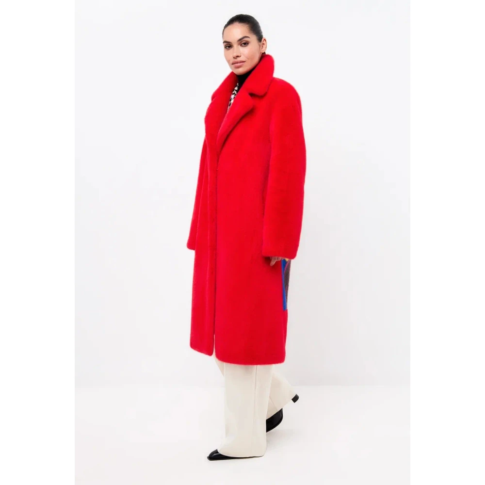 Cesare Gaspari Deluxe Lange Achterprint Jas Liefhebbers Rood Red Dames