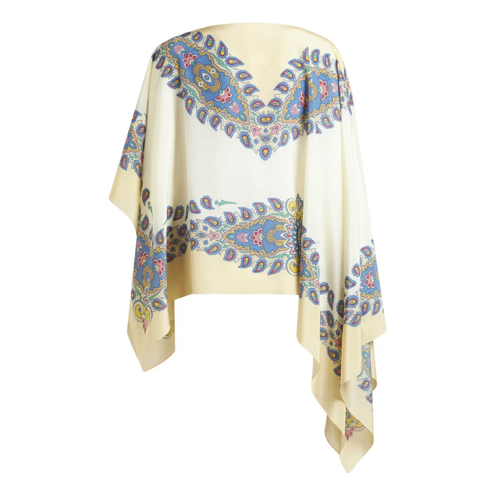 ETRO Witte Zijden Paisley Print Poncho Multicolor Dames