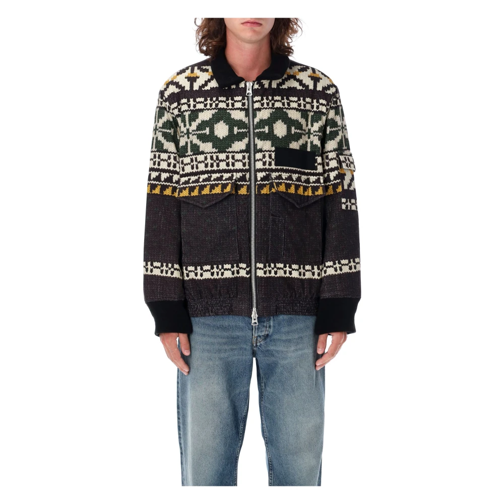 Sacai Gebreid Patroonjack Zwart Groen Multicolor Heren
