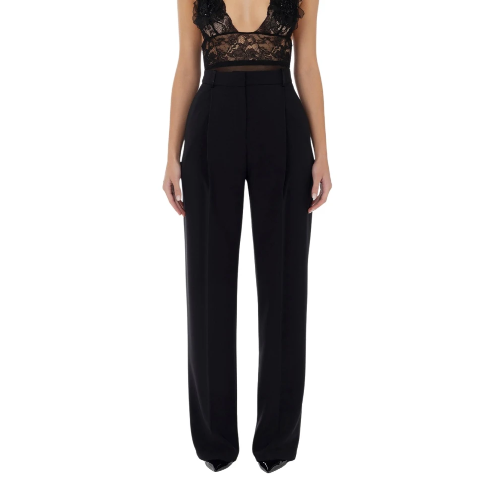 Elisabetta Franchi Black Palazzo Trousers With Refined Details - Female - Wide Trousers - M - Trousers