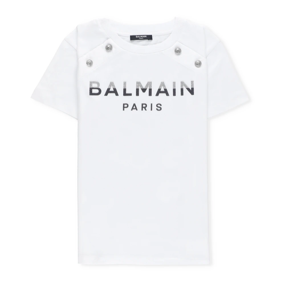 Balmain Glitter Logo Crew Neck T-shirt White, Flicka