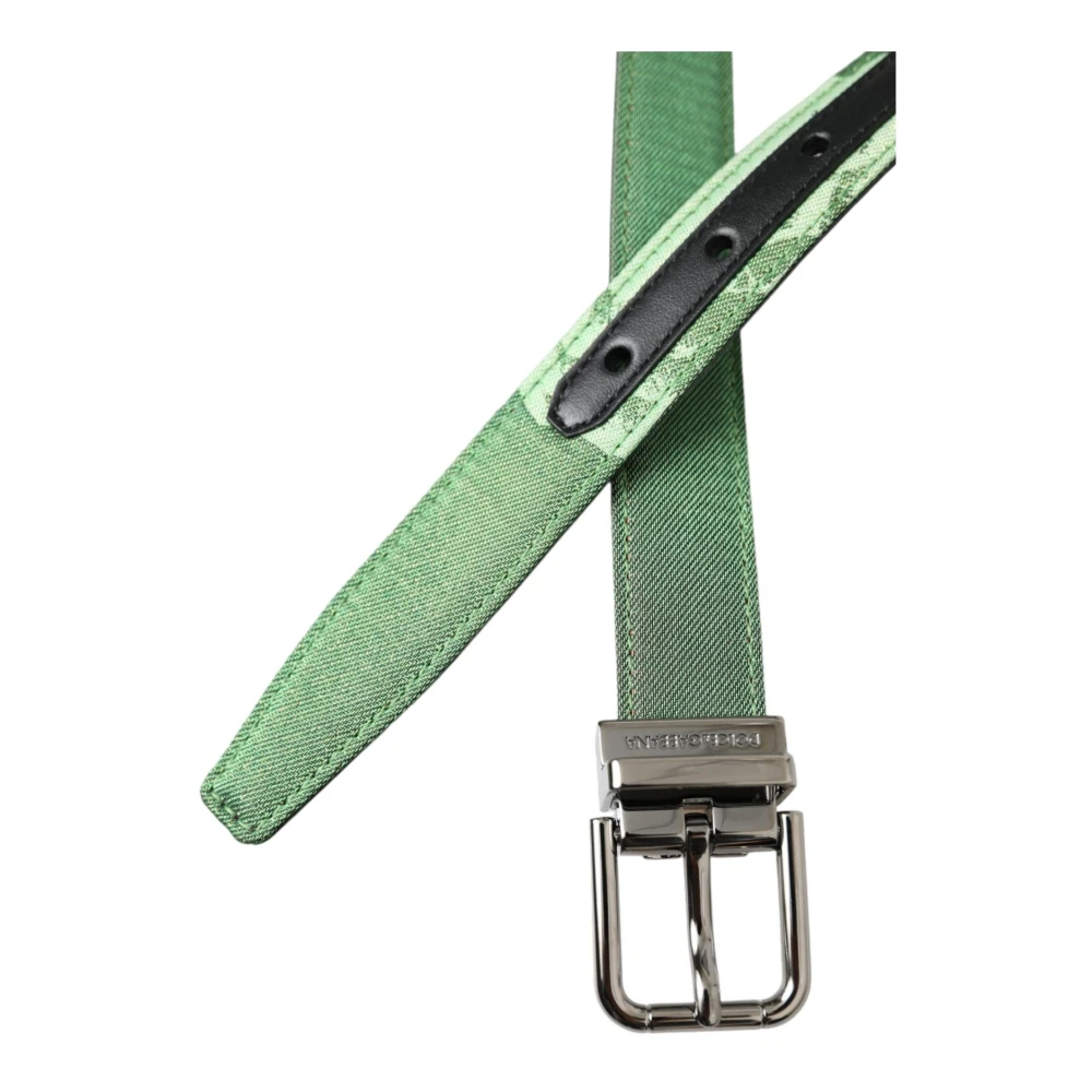 Dolce & Gabbana Groen Leren Jacquard Metalen Gesp Riem Green Heren