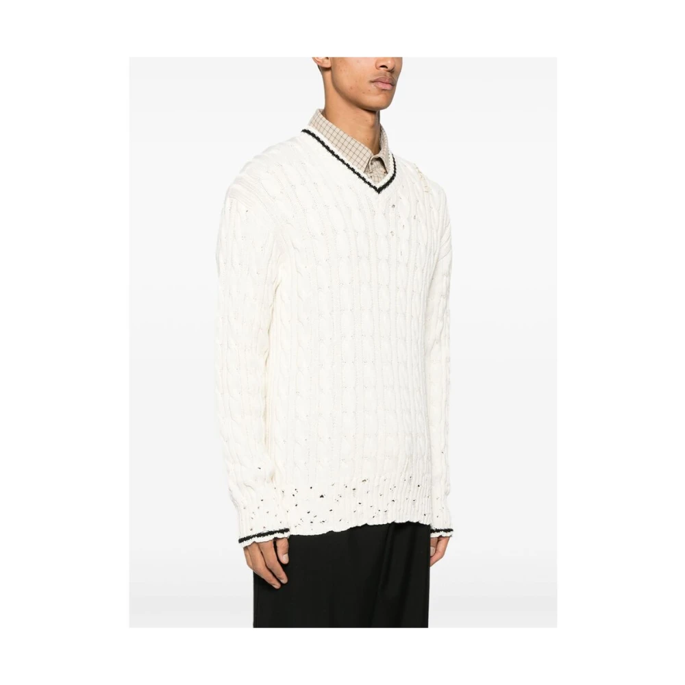 Marni Gestreepte boordtrui met logoborduursel White Heren