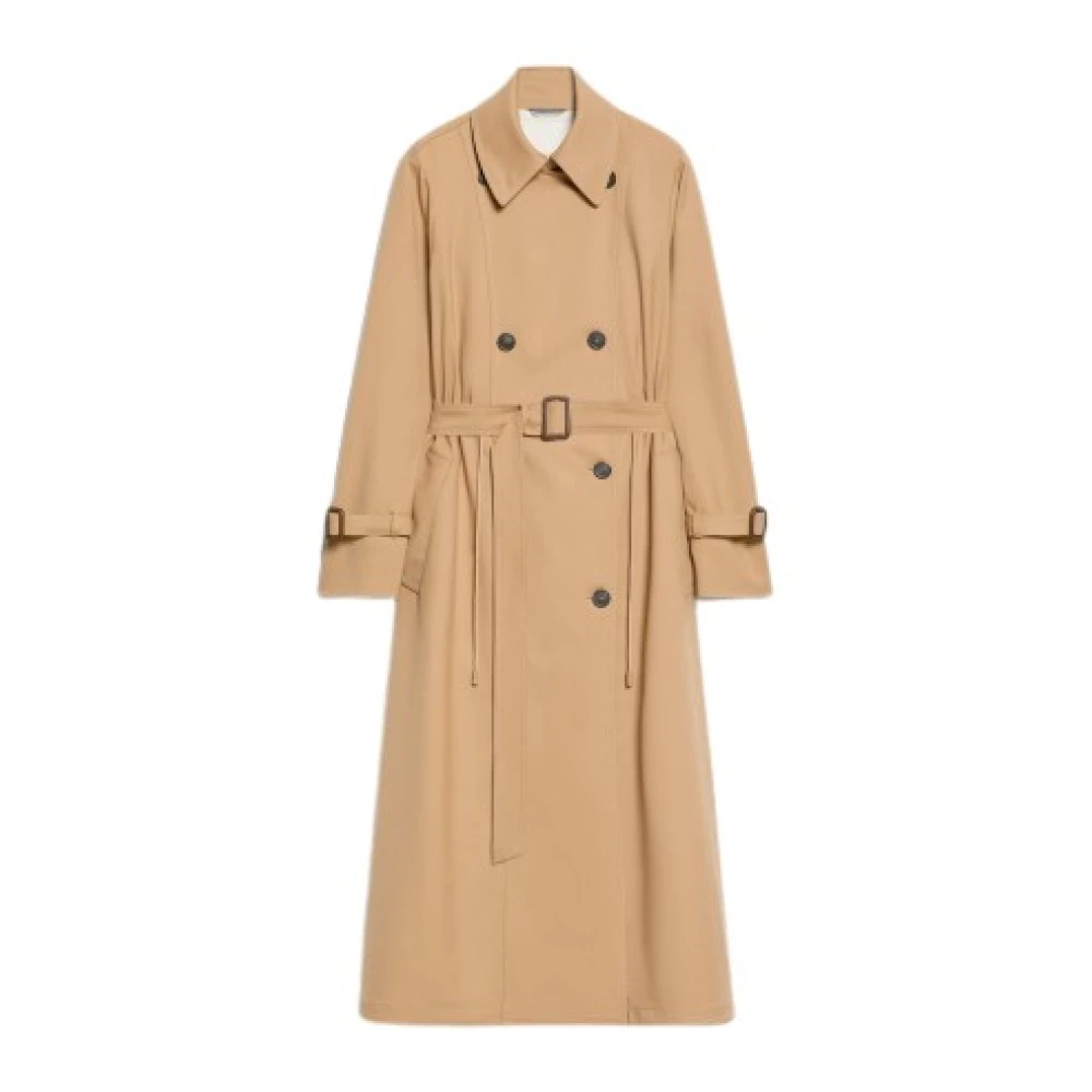 Max Mara Waterdichte Wollen Blend Midi Trenchcoat Beige Dames