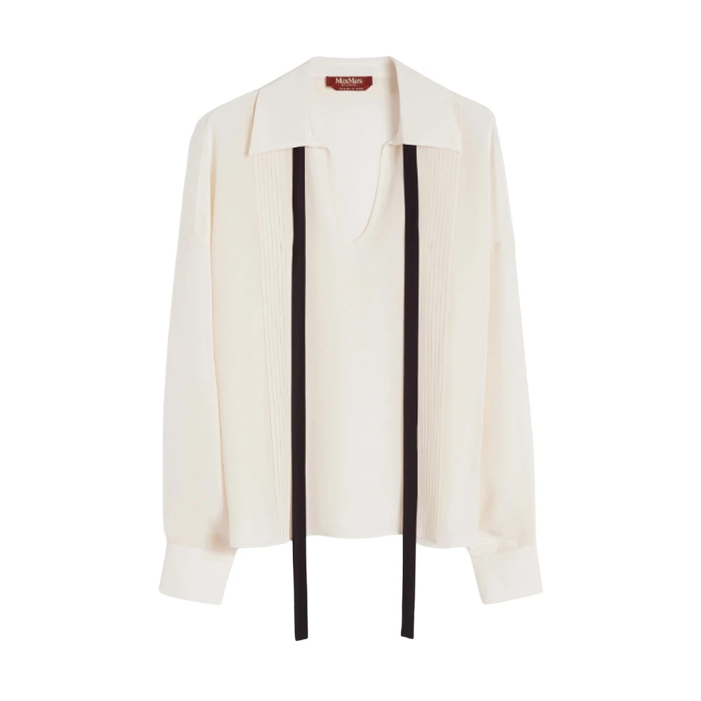 Max Mara Studio Beige Blouses, Female, Xs, Colono Bow-Collar Blouse