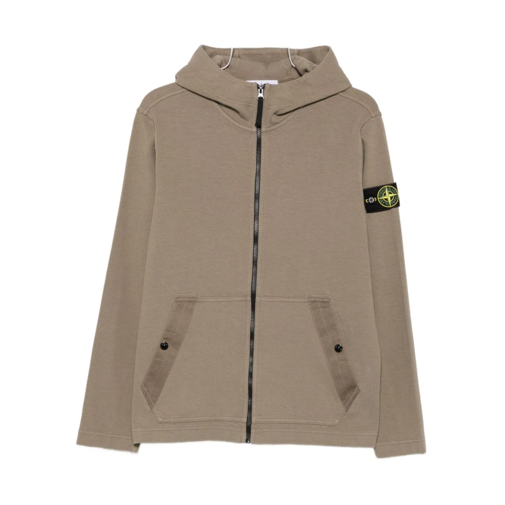 Stone Island , Zip-Throughs, Male, Gray, L, Logo-Patch Zip-Up Hoodie