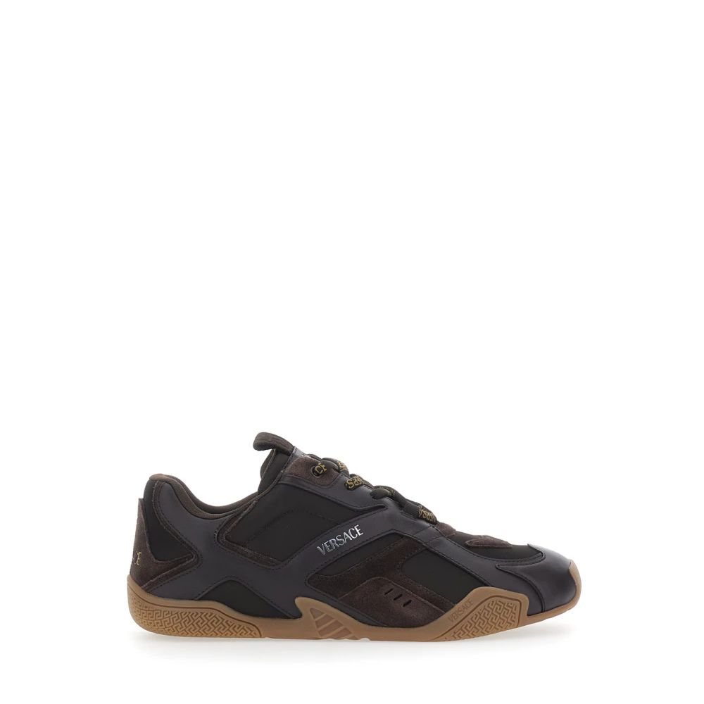 Versace Men's Brown Sneakers, 10 Uk, Galaxia Leather Trainers