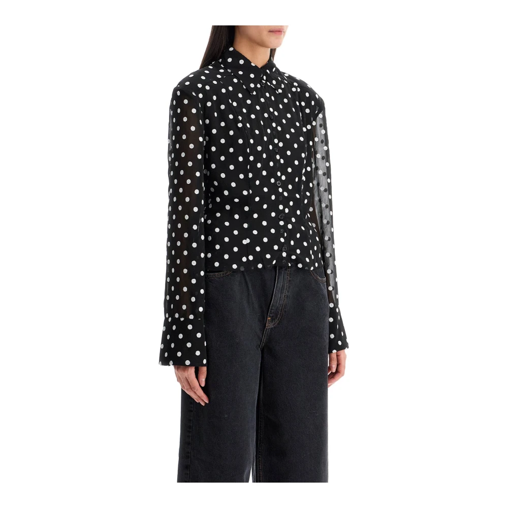 Rotate Birger Christensen Polka Dot Sequin Chiffon Blouse Black Dames