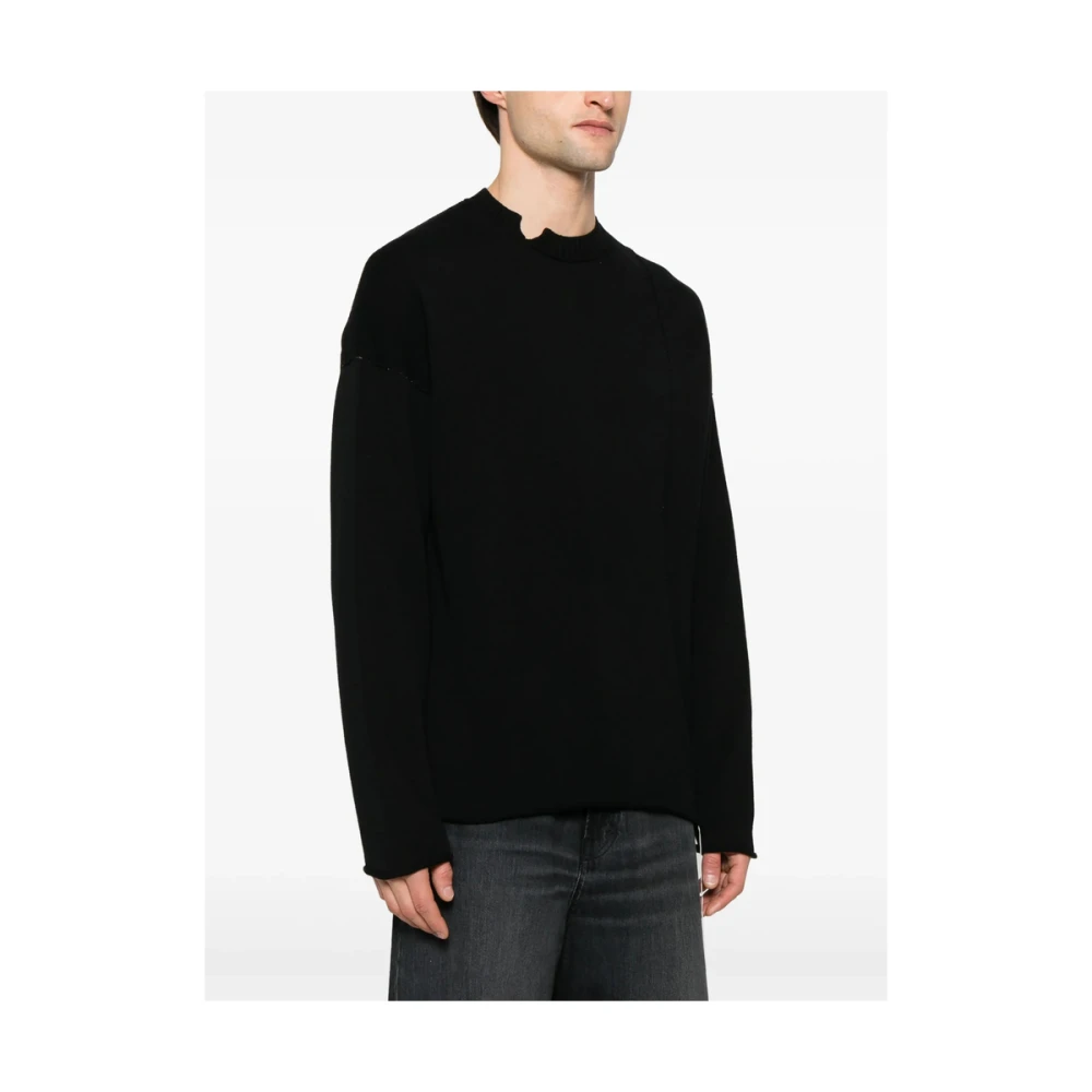 Isabel Benenato Zwarte Gescheurde Drop Shoulder Trui Black Heren