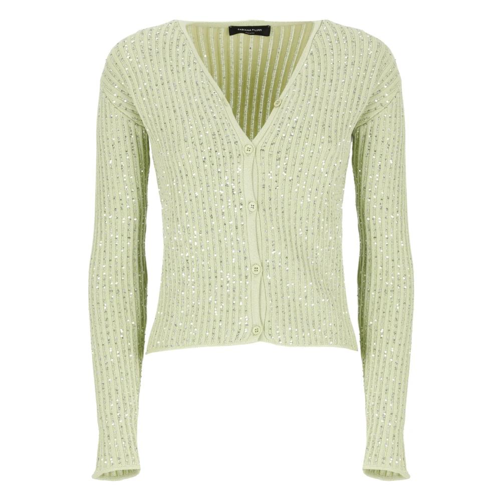 Fabiana Filippi Groene Pailletten V-Hals Cardigan Sweater Green Dames