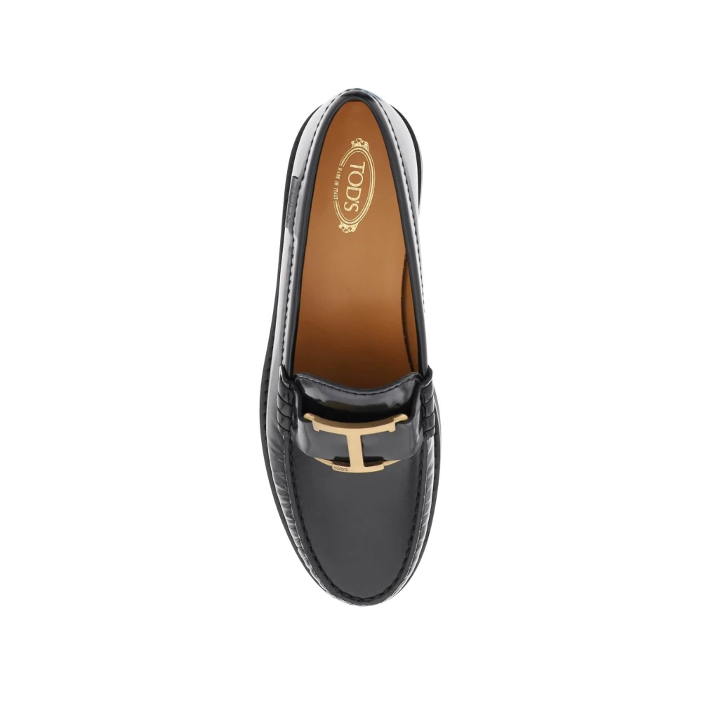 TOD'S Tijdloze leren loafers met T-gesp Black Dames