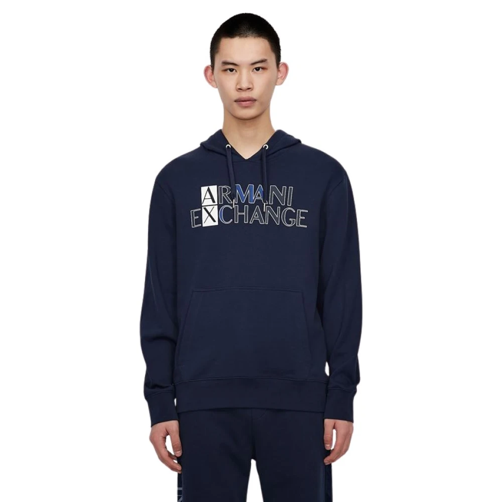Armani Exchange Men's Blue Hooded Sweatshirt - Hoodies - Xs - Sweatshirts & Hoodies