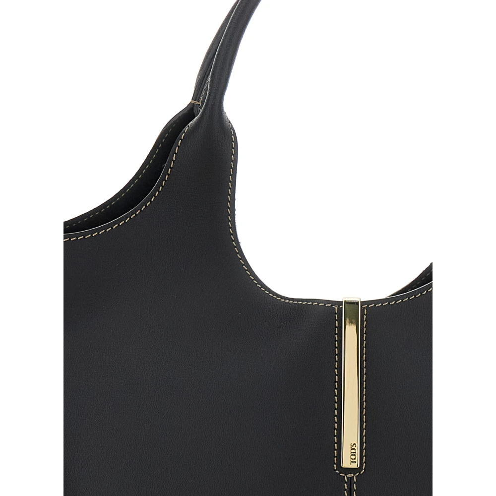 TOD'S Zwarte leren schoudertas met logo Black Dames