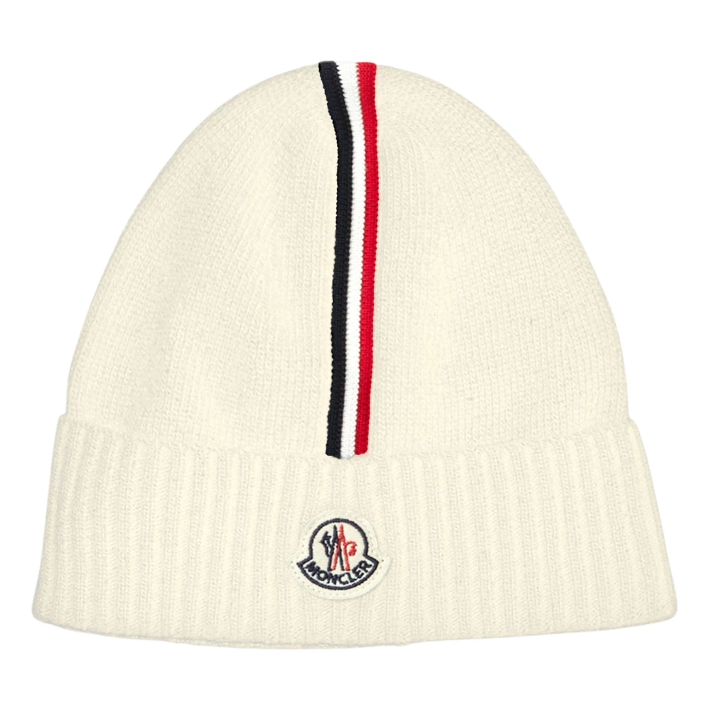 Moncler Unisex Kids Beige Hats & Caps, M, Kids Logo Beanie Hat In Ivory