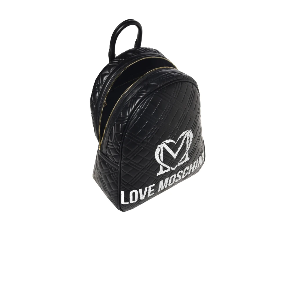 Love Moschino Gewatteerde Zwarte Rugzak met Wit Logo Print Black Dames