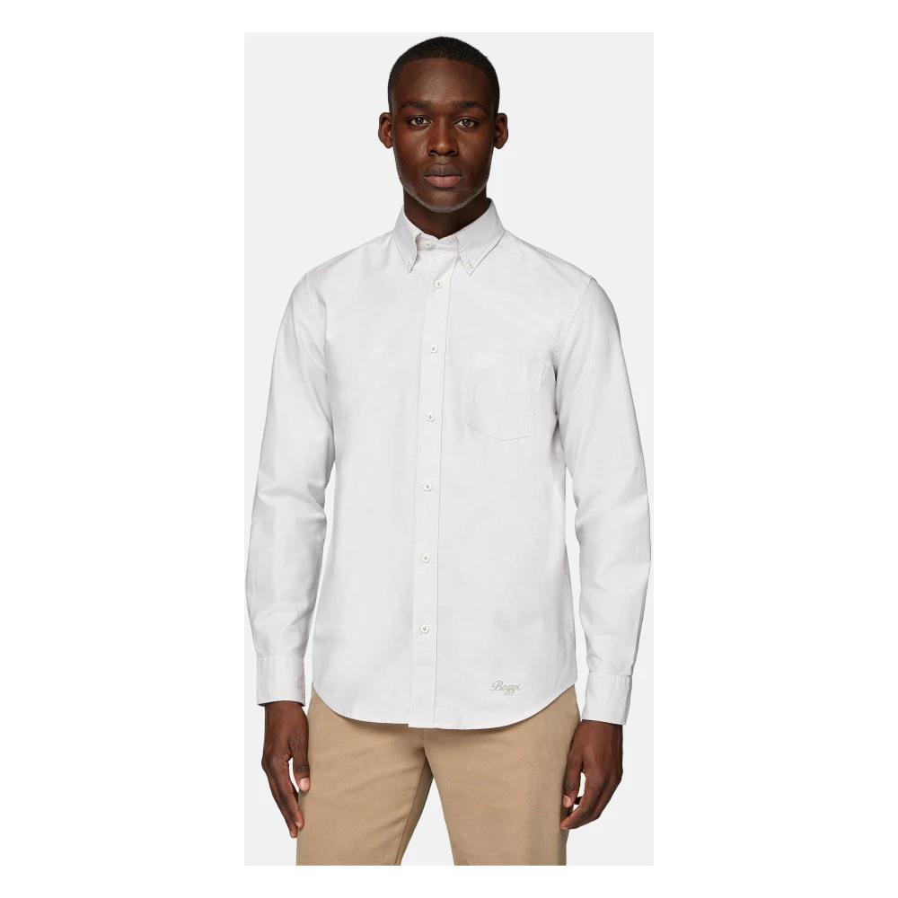 Boggi Milano Regular Fit Oxford Katoenen Overhemd White Heren