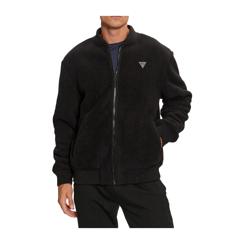 Guess Zwarte Sherpa Zip Jas Stijlvol Comfort Black Heren
