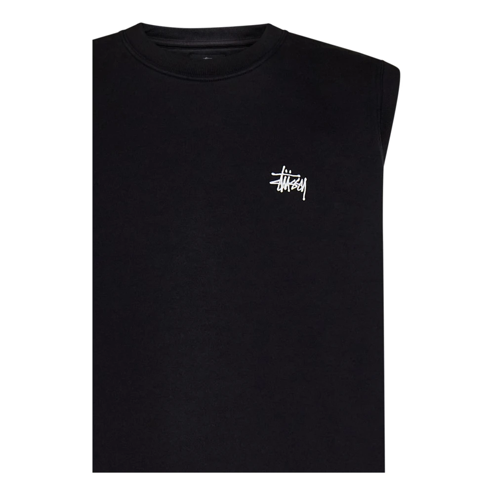 Stüssy Zwarte Mouwloze Katoenen Jas met Logo Black Heren