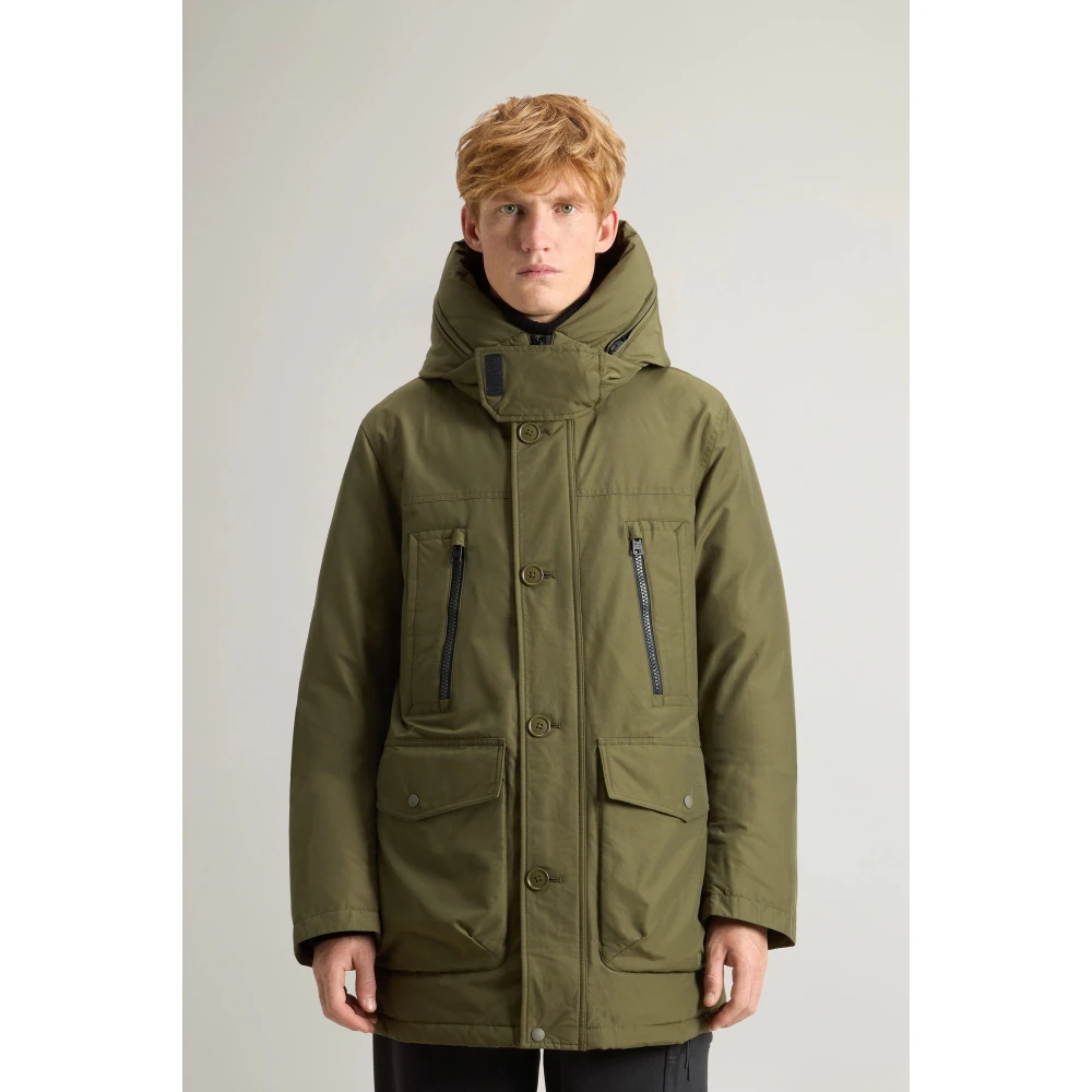 Woolrich Groene Parka met Logo Capuchon Green Heren